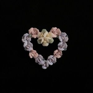 Vintage flower heart wreath pin